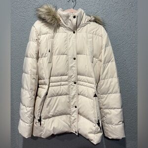 Ralph Lauren Off-White Puffer Jacket with Fur Hood